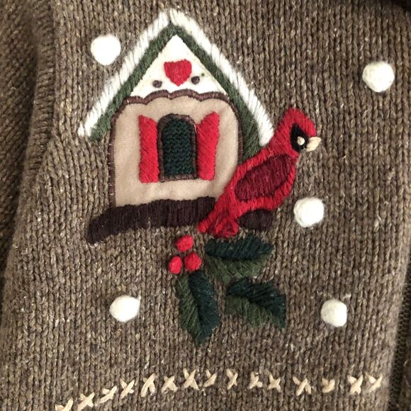 Victoria Jones Ramie Wool Cardigan Womens Sz M VTG Embroidered Patchwork Winter - Picture 6 of 16